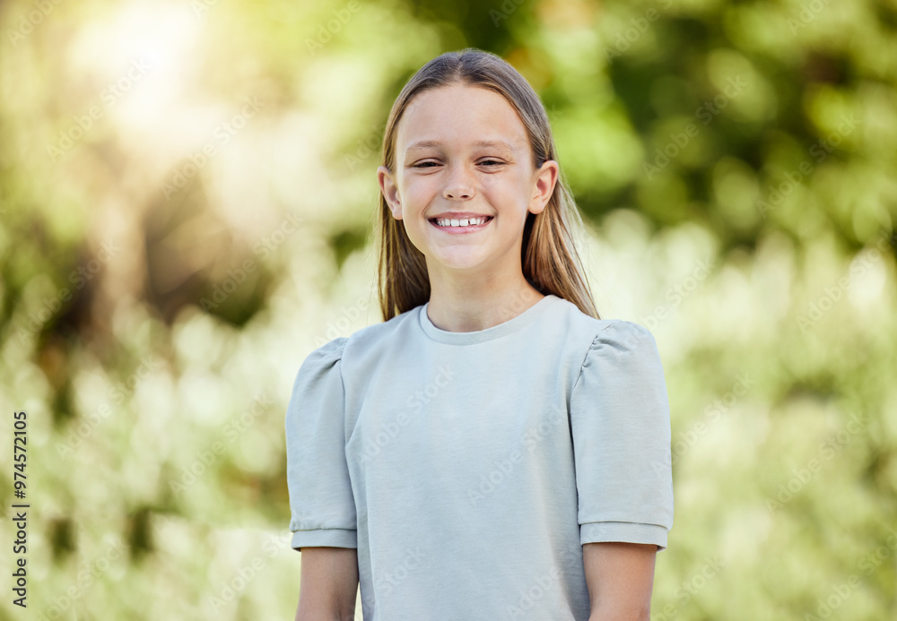 Portrait, smile and girl in park, outdoor and happy in nature, fresh air and relax in morning and green. Spring, youth and child in environment, peace and kid in backyard, break and calm in weekend Portrait, smile and girl in park, outdoor and happy in nature, fresh air and relax in morning and green. Spring, youth and child in environment, peace and kid in backyard, break and calm in weekend
