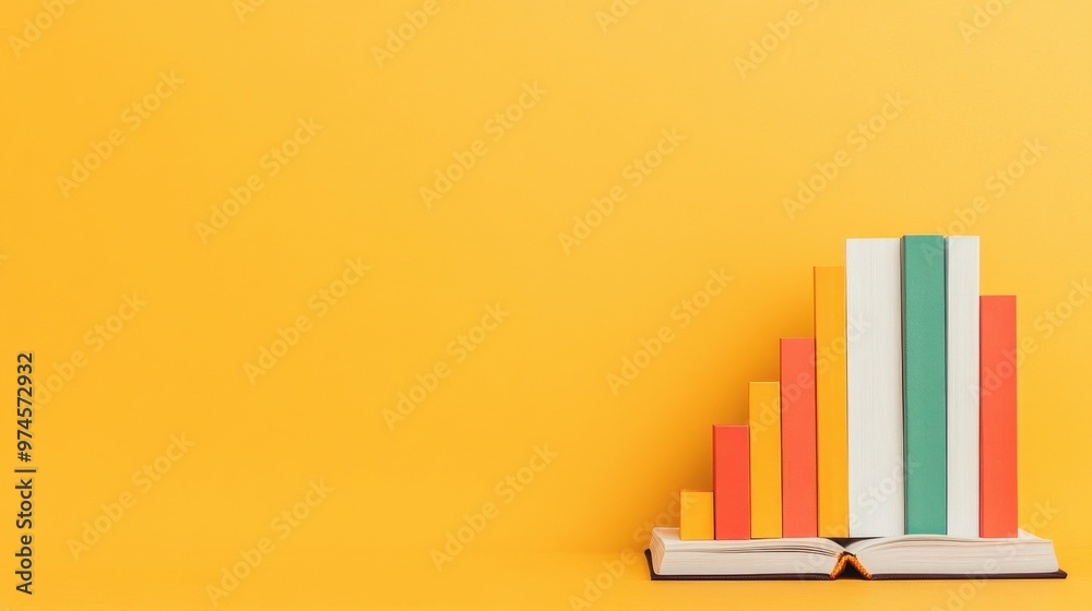 Business concept in minimal of Book with financial graphs and business analytics, representing corporate growth, Copy space for stock photo, no text, no logo, flat design illustration Business concept in minimal of Book with financial graphs and business analytics, representing corporate growth, Copy space for stock photo, no text, no logo, flat design illustration