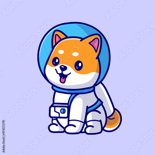 Cute Shiba Inu Dog Astronaut Sitting In Space Cartoon Vector
Icon Illustration. Animal Science Icon Concept Isolated 
Premium Vector. Flat Cartoon Style