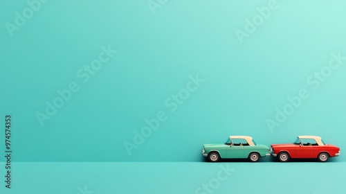 Business concept in minimal of Business team driving vintage cars to work, professional setting with a touch of nostalgia, Copy space for stock photo, no text, no logo, flat design illustration photo