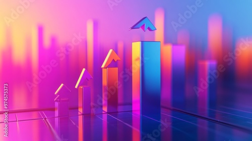 Wallpaper Mural A dynamic 3D bar graph with arrows pointing upward, set against a gradient background, symbolizing data trends, economic growth, and financial success. Torontodigital.ca