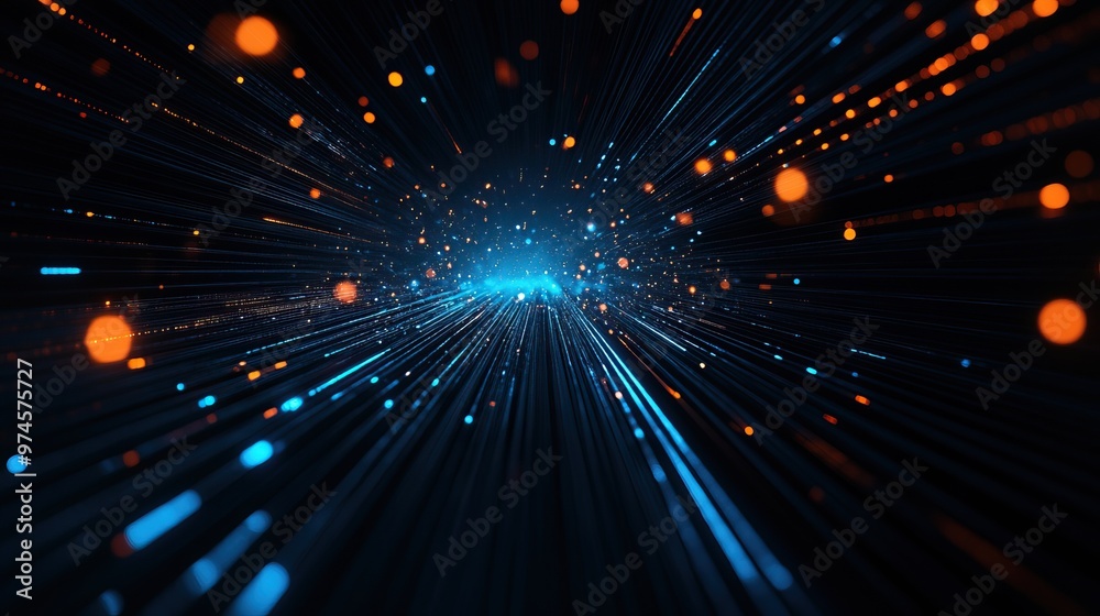Fototapeta premium Dynamic abstract background showcasing vibrant light trails and glowing particles, creating a sense of depth and movement.