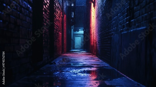 the atmosphere of a rainy night in a quiet alley photo