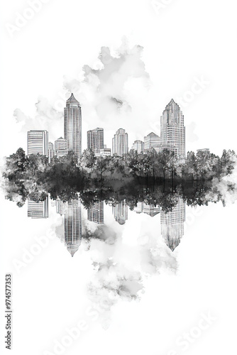 Augusta, Georgia, black and white pen pencil hand-drawn effect portrait drawing illustration for travel poster, card, wallpaper, backdrop or banner. Modern, clear, artistic and simple