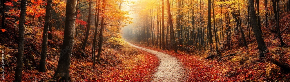 A serene autumn pathway illuminated by warm sunlight, surrounded by vibrant foliage and a peaceful forest ambiance. A serene autumn pathway illuminated by warm sunlight, surrounded by vibrant foliage and a peaceful forest ambiance.