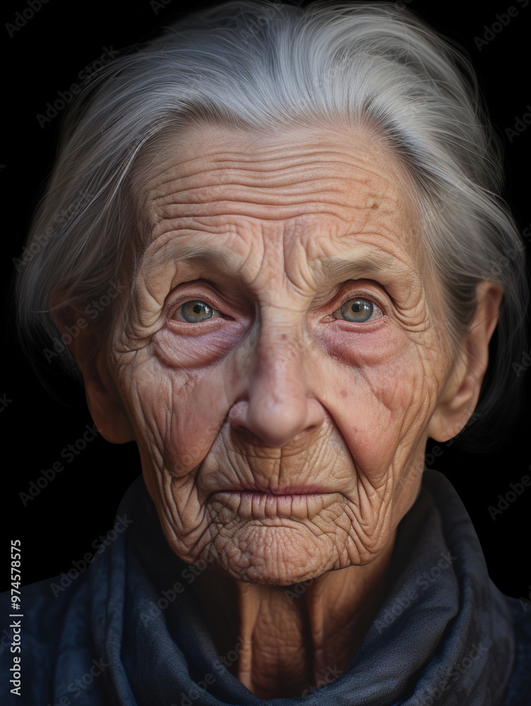 Elderly woman with a stern expression, furrowed brow, portrait photography, close-up. Elderly woman with a stern expression, furrowed brow, portrait photography, close-up.