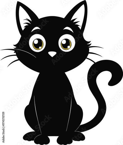 Black Cat vector illustration design. Black cat isolated on white background. Black cat looking out the window