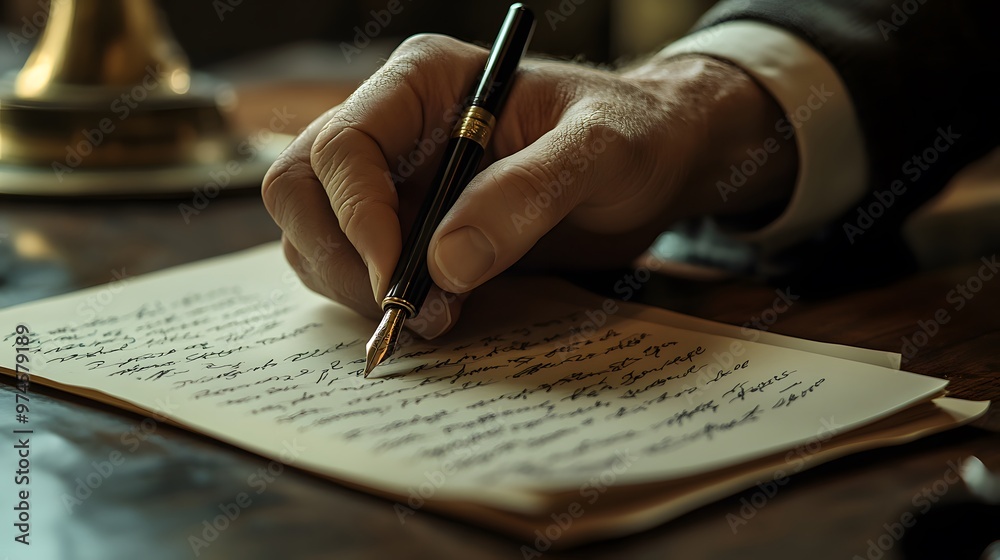 Writer’s Hand Holding a Pen on Paper: A writer's hand elegantly holding a pen, with handwritten notes visible on a sheet of paper.
Writer’s Hand Holding a Pen on Paper: A writer's hand elegantly holding a pen, with handwritten notes visible on a sheet of paper.