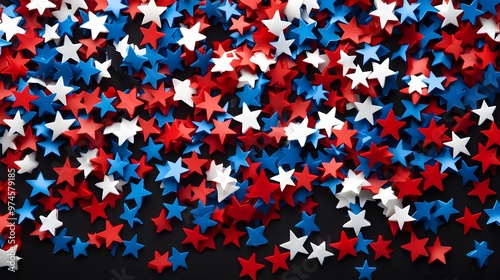 Red, White and Blue Stars on Black Background