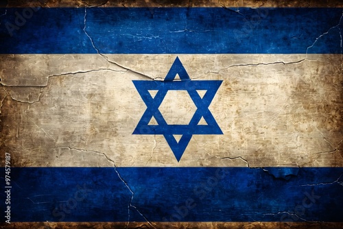 Grunge Israeli Flag Illustration. The National Flag of Israel Painted on Old Wood Texture.