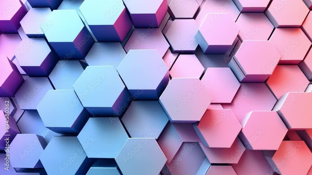 Subtle pattern of interconnected hexagons, layered over a gradient background shifting from cool blues to warm pinks, in a minimalistic style.