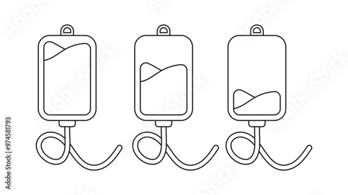 Black and white illustration of an infusion bag. Illustration with black outline