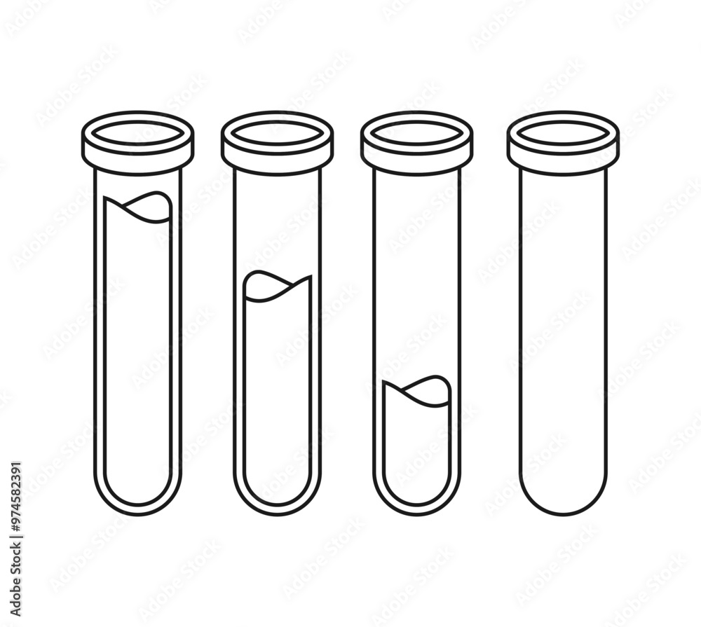 Black and white illustration of a laboratory test tube. Illustration with black outline Black and white illustration of a laboratory test tube. Illustration with black outline