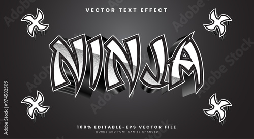 Fighter Ninja Silver 3D editable text effect template photo