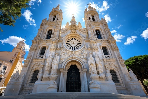 The grand faÃ§ade of Estrela Basilica, with its baroque design standing majestically against the Lisbon skyline photo