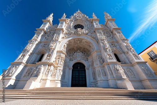 The grand faÃ§ade of Estrela Basilica, with its baroque design standing majestically against the Lisbon skyline photo