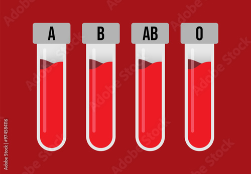 Illustration of flat vector test vials with blood of various types. Health illustration