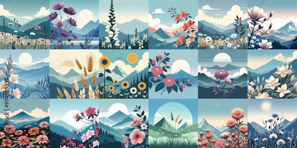 Fototapeta premium Higland flowers. AI generated illustration