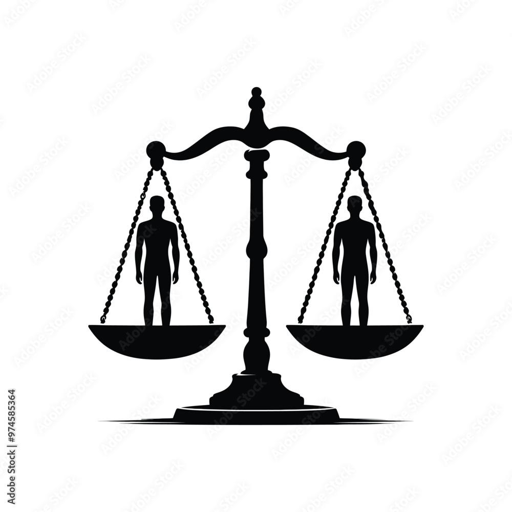 Scales of Justice Silhouette with Person | Law, Equality, and Fairness Representation | High-Quality Legal Themed Vector Scales of Justice Silhouette with Person | Law, Equality, and Fairness Representation | High-Quality Legal Themed Vector