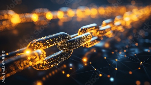 Digital Blocks Chain: Abstract Exploration of Blockchain Technology on Minimalistic Background with Copy Space