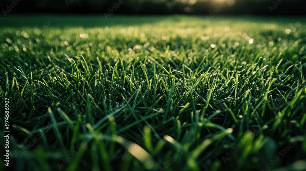 Perfectly maintained green grass lawn with short blades, evenly spaced and illuminated by soft natural light. Perfectly maintained green grass lawn with short blades, evenly spaced and illuminated by soft natural light.