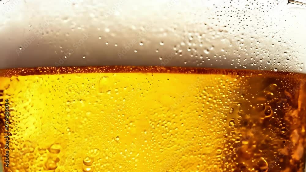 Close-up of refreshing beer with foam and bubbles in a glass Close-up of refreshing beer with foam and bubbles in a glass