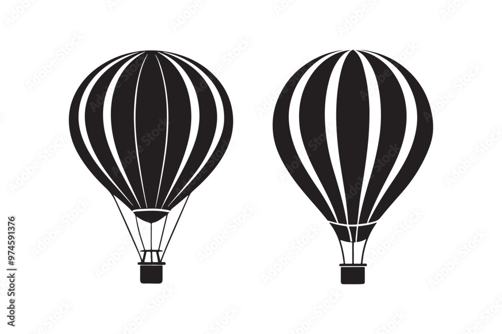 Naklejka premium Hot air balloon silhouette vector illustration, Hot air balloon silhouette vector, Hot air balloon silhouette PNG 