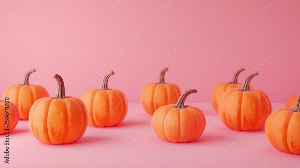 A Halloween holiday card with a picture of pumpkins on a pink background. A Halloween greeting poster in a minimalist style. A Halloween holiday card with a picture of pumpkins on a pink background. A Halloween greeting poster in a minimalist style.