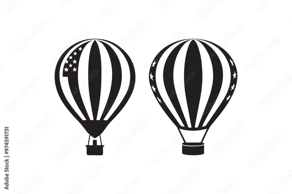 Obraz premium Hot air balloon silhouette vector illustration, Hot air balloon silhouette vector, Hot air balloon silhouette PNG 