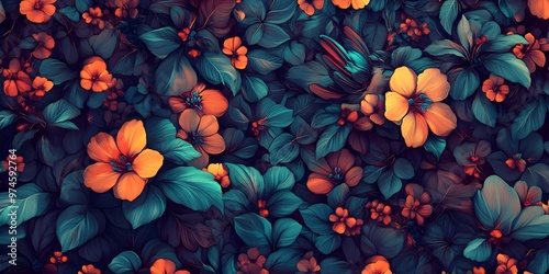 Orange and Teal Floral Pattern