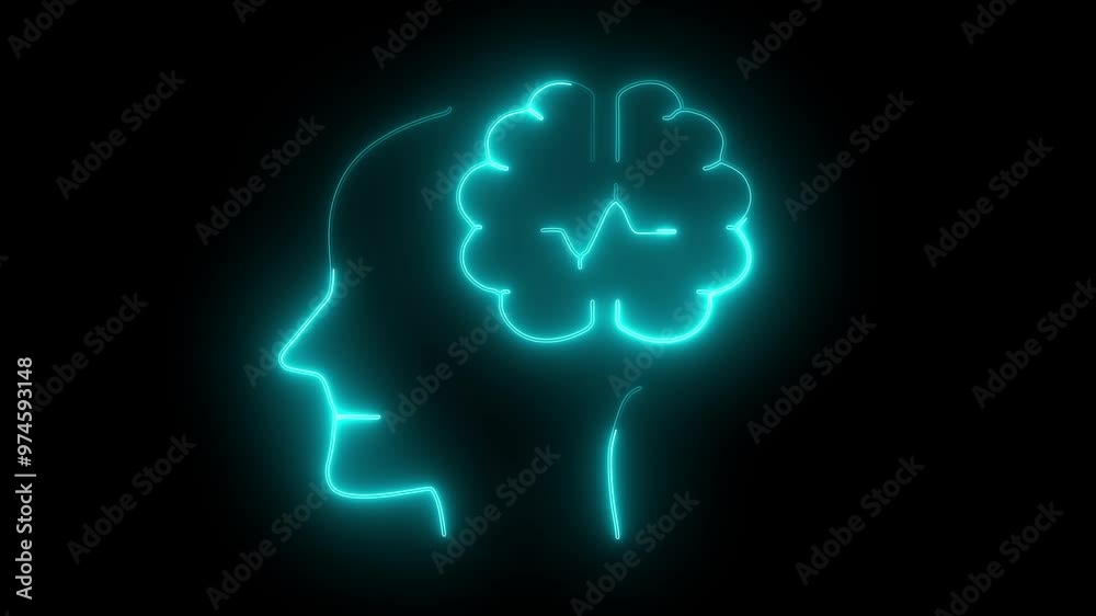 human brain with neon effect on black background. Neon brain icon, Neon Brain with Heartbeat Icon - Artificial Intelligence and Healthcare Concept human brain with neon effect on black background. Neon brain icon, Neon Brain with Heartbeat Icon - Artificial Intelligence and Healthcare Concept