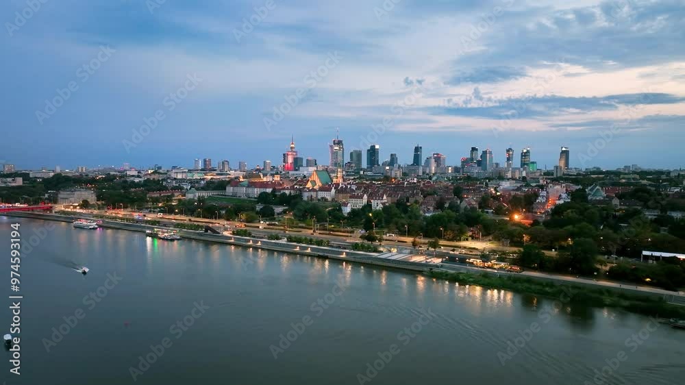 Aerial view of the Warszawa cityscape. Old town and modern skyscrapers at sunrise, Royal Castle. Poland. Aerial view of the Warszawa cityscape. Old town and modern skyscrapers at sunrise, Royal Castle. Poland.