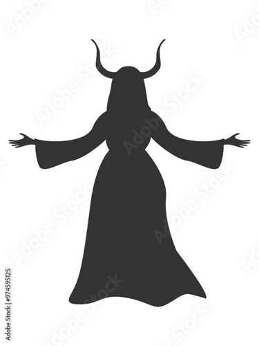 Silhouette of a witch with bull horns in a dress for Halloween decoration. Witches' Sabbath