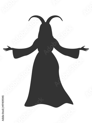 Silhouette of a witch with goat horns in a dress for Halloween decoration. Witches' Sabbath