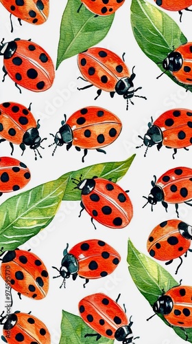 pattern of ladybugs on leaves smartphone wallpaper