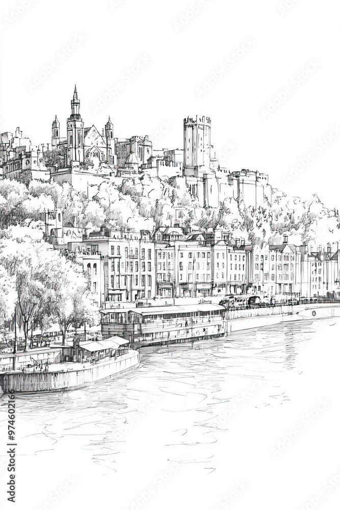 Fototapeta premium Bristol, United Kingdom, black and white pen pencil hand-drawn effect portrait drawing illustration for travel poster, card, wallpaper, backdrop or banner. Modern, clear, artistic and simple