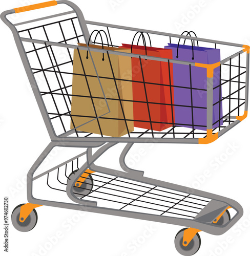 Cart 3D real with shopping bags illustration  fro marketing