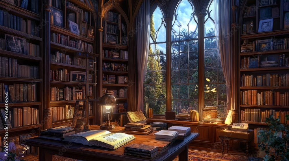 Cozy Library Escape: Towering Bookshelves & Warm Lighting Cozy Library Escape: Towering Bookshelves & Warm Lighting