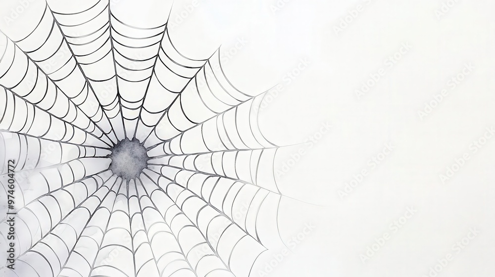Fototapeta premium A close-up view of a delicate spider web intricately woven against a clean, white background, showcasing nature's artistry.