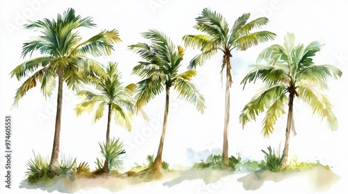 Vector illustration of coconut tree with leaf closeup view