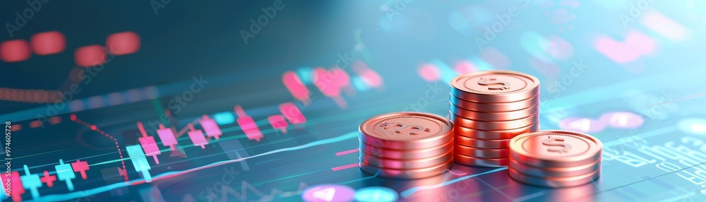 Stacks of Gold Coins on Financial Chart Stacks of Gold Coins on Financial Chart