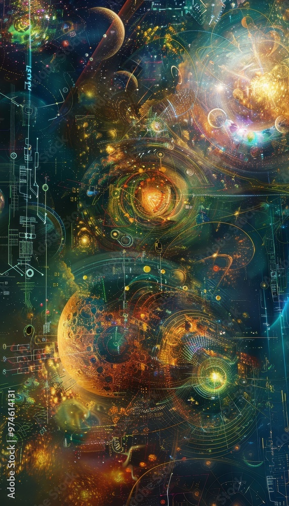 Enchanting abstract representation of a digital universe filled with vivid colors and patterns Enchanting abstract representation of a digital universe filled with vivid colors and patterns