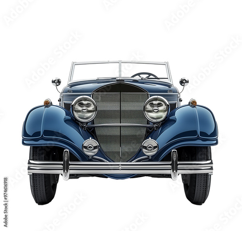 front view classic luxurious convertible car on transparent background