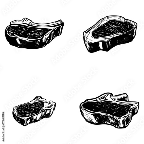 Sketch of assorted meat cuts, perfect for culinary illustrations and steakhouse menus with elegant artistic feel and timeless appeal.