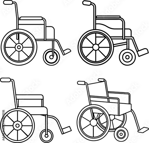 Set of Wheelchair line art silhouette vector illustration