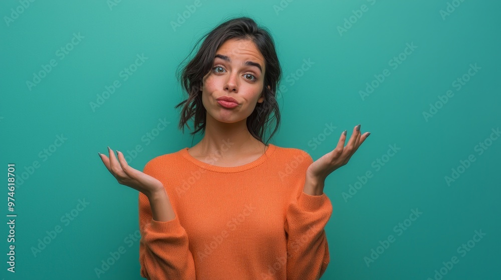 hispanic pretty woman feeling clueless and confused, having no idea, absolutely puzzled with dumb or foolish look hispanic pretty woman feeling clueless and confused, having no idea, absolutely puzzled with dumb or foolish look