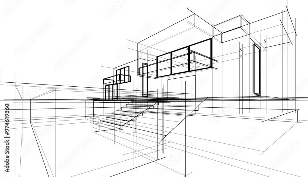 Sketch of modern building vector 3d illustration Sketch of modern building vector 3d illustration