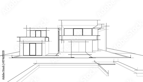 Sketch of modern building vector 3d illustration 