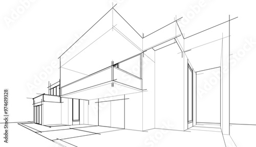 Sketch of modern building vector 3d illustration 