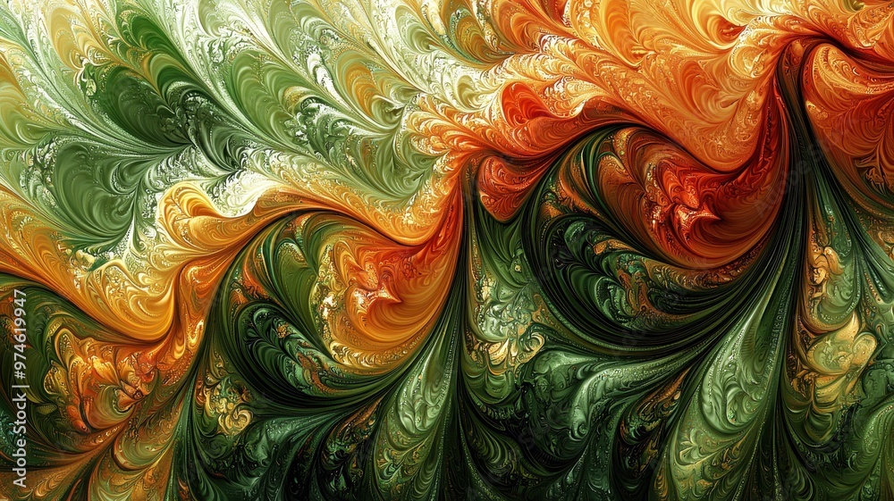 A vibrant abstract pattern with swirling colors of green, orange, and cream, creating a mesmerizing visual experience. A vibrant abstract pattern with swirling colors of green, orange, and cream, creating a mesmerizing visual experience.
